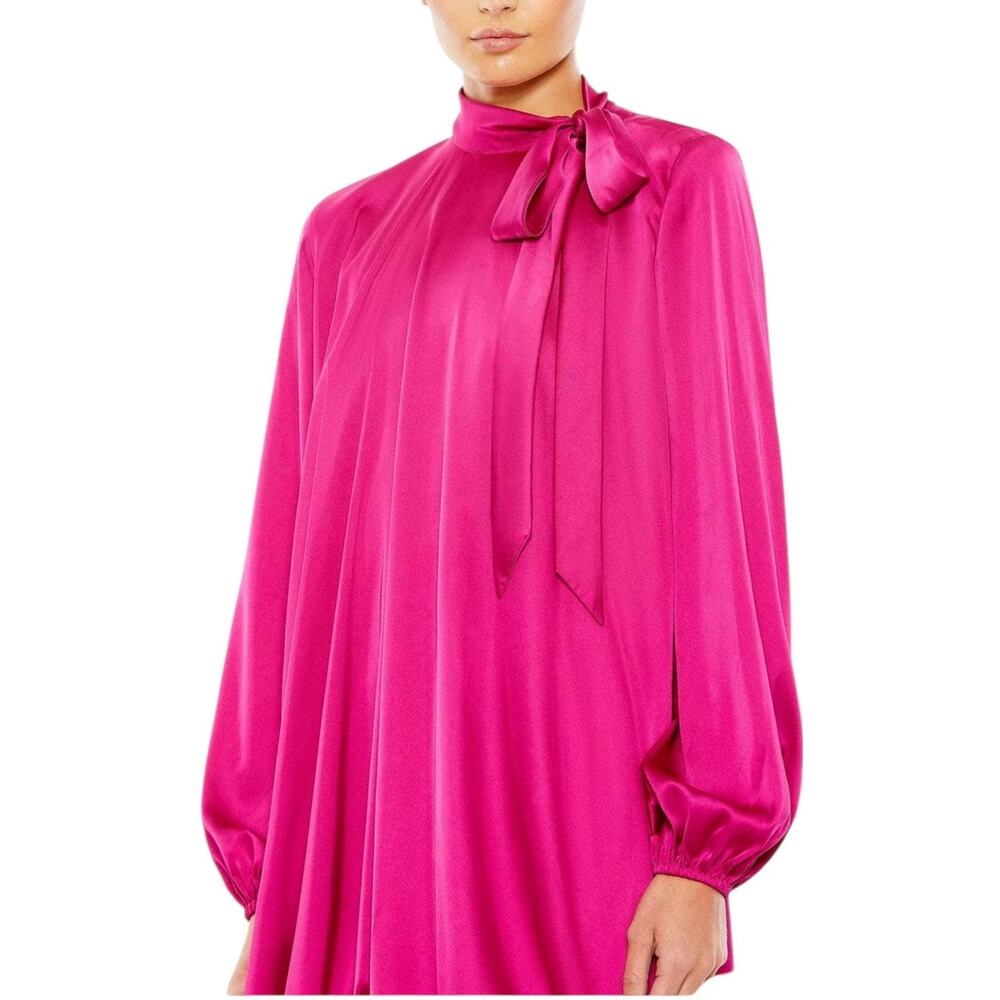 Mac Duggal NEW Size 8 Pink Magenta Long Sleeve Satin Cocktail Mini Dress 55968 - Picture 2 of 9